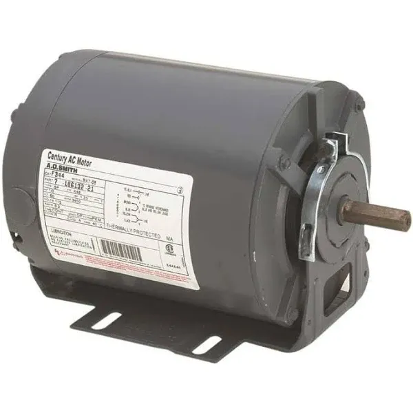 Century GF2054 Electric Motor, 0.5 hp, 1-Phase, 115 V, 1/2 in Dia x 1-1/2 in L Shaft, Sleeve Bearing Gray