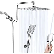 10" Rainfall Shower Head with Handheld Combo High Pressure, Upgrade 12" Extension Arm Height Adjustable, Powerful Stainless Steel Shower Head Brass Shower Holder Extra Long Shower Hose, Brushed Nickel