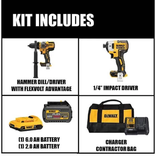 DeWalt DCK2100D1T1 20V Max Cordless Brushless Hammer Drill/Driver 2 Tool Combo Kit with FLEXVOLT Advantage