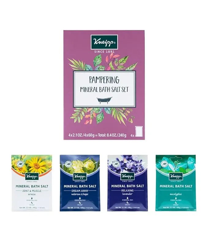 Kneipp Pampering Mineral Bath Salt Set - Includes Four Packets (2.1 oz Each) - Ideal for Trial & Travel - One Packet Delivers One Bath