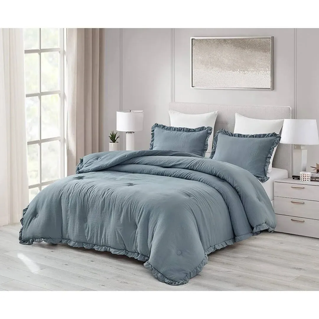 Nora 3-Piece Ruffled Edge Trim Microfiber Comforter Set