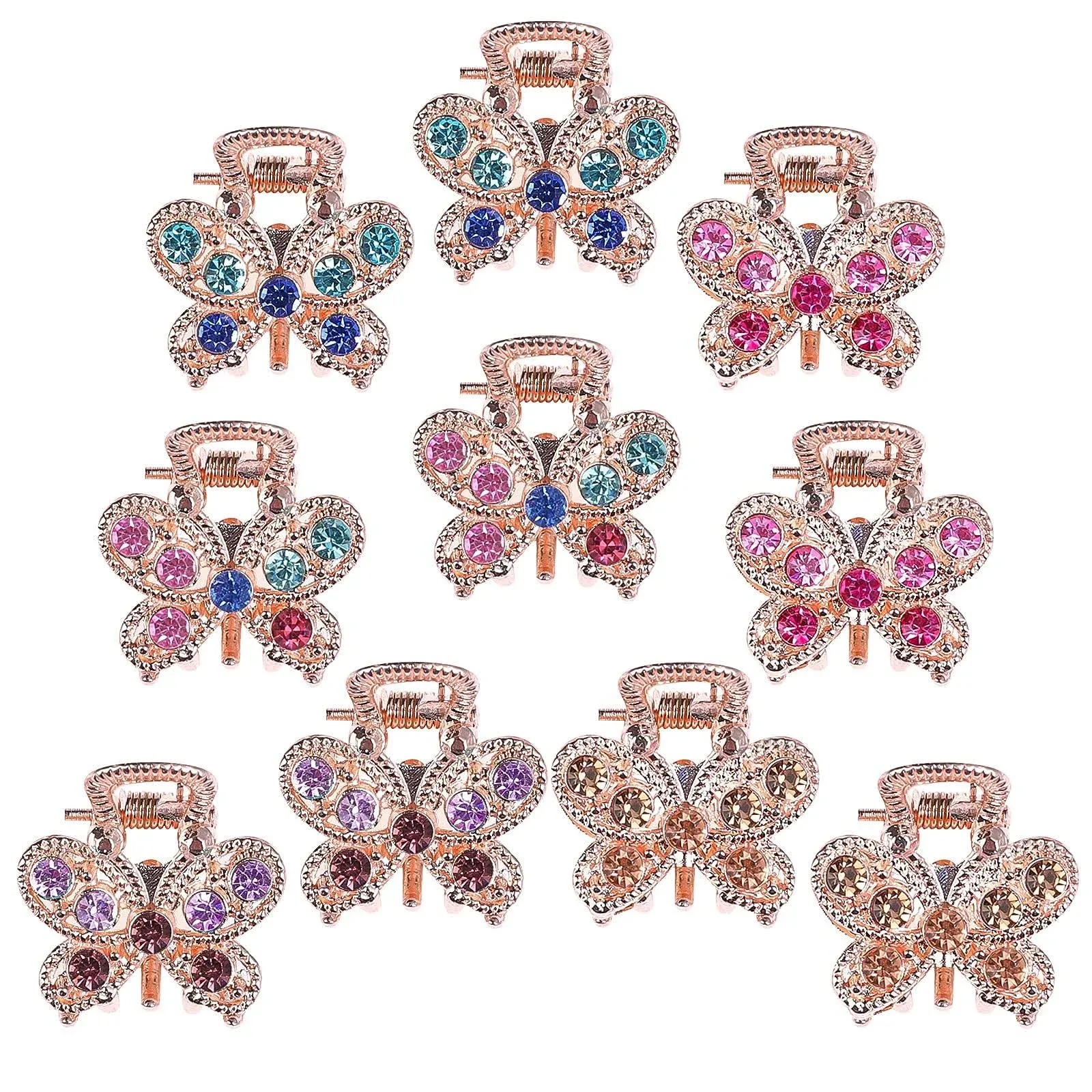 10PCS Rhinestone Hair Claw Jaw Clips, Crystal Metal No-slip Hair Grip Clamps, Mini Butterfly Bangs Clip Bow Hair Claw Gripper, for Women Girls Hair Pins