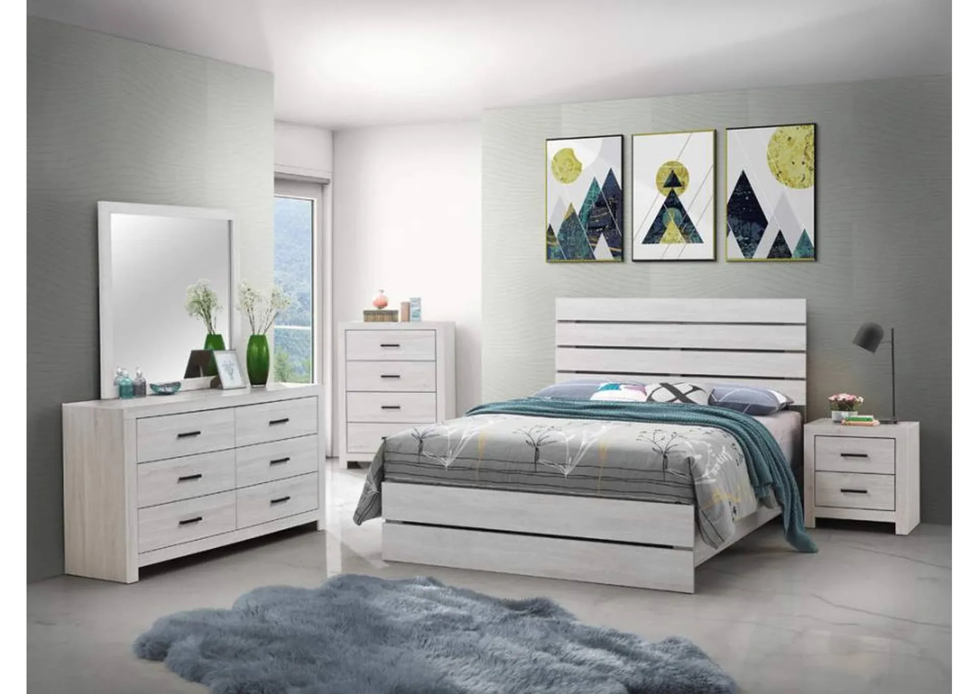 Brantford 4 Piece Panel Bedroom Set Coastal White - Queen