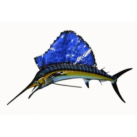 WorldBazzar LG Sailfish Marlin Sport Fish Metal Wall Art Trophy Nautical Coastal Boat Tropical Decor