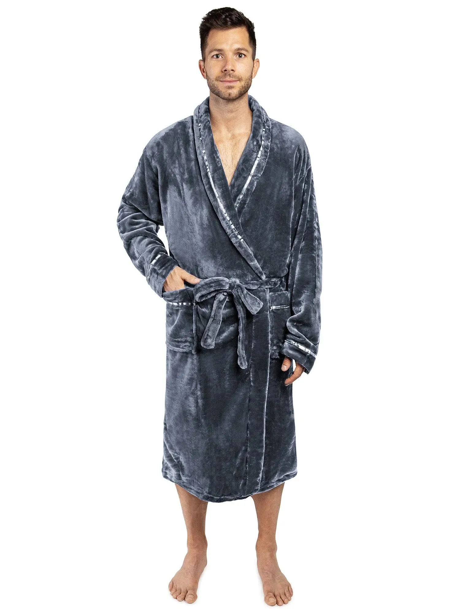 PAVILIA Mens Robe, Soft Robe for Men, Fleece Warm Long Bathrobe for Bath Shower Spa