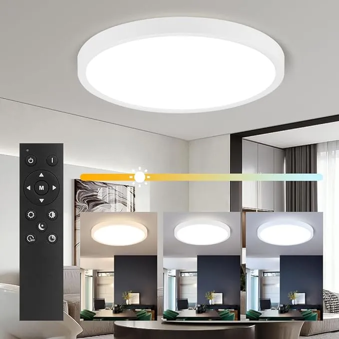 CANMEIJIA Dimmable Flush Mount LED Ceiling Light Fixture, 3 Color Remote Control ...