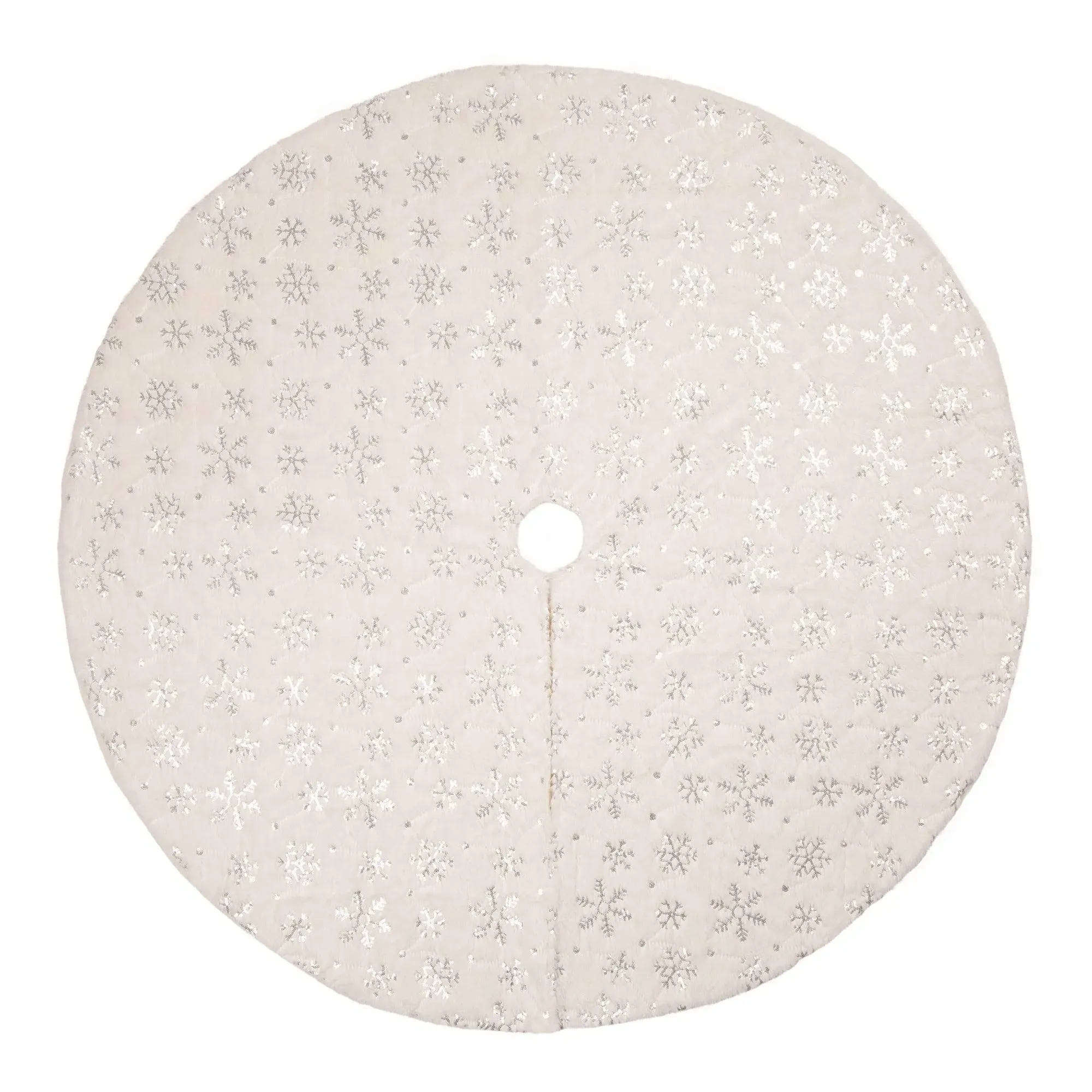 Glitzhome 48"D White Plush Snowflake Christmas Tree Skirt