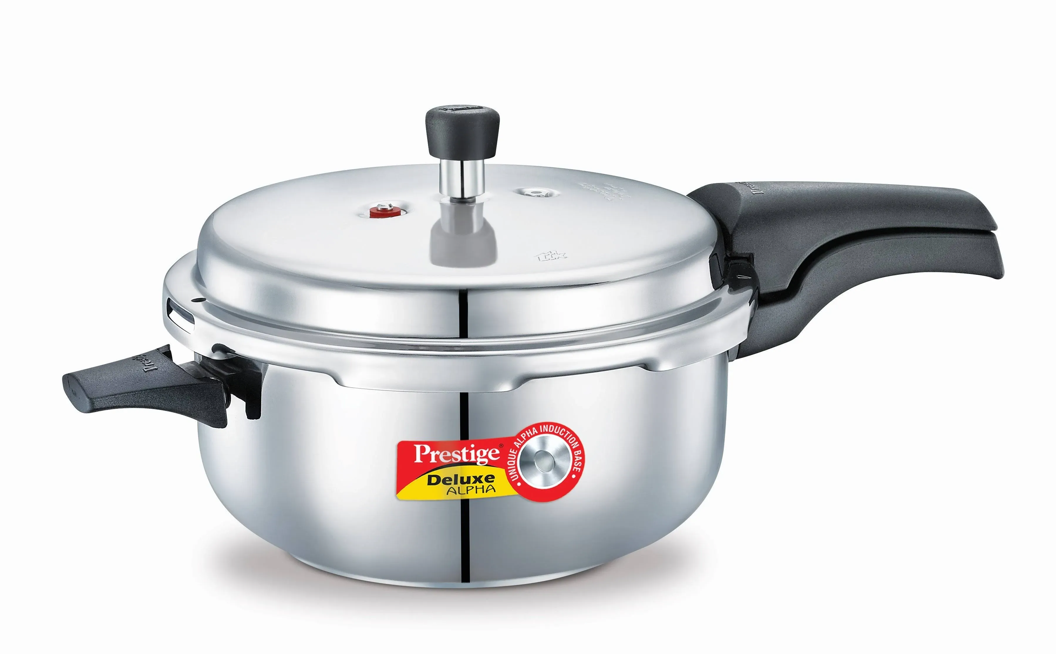 Prestige 5L Alpha Deluxe Induction Base Stainless Steel Deep Pressure Pan, 5.0-L