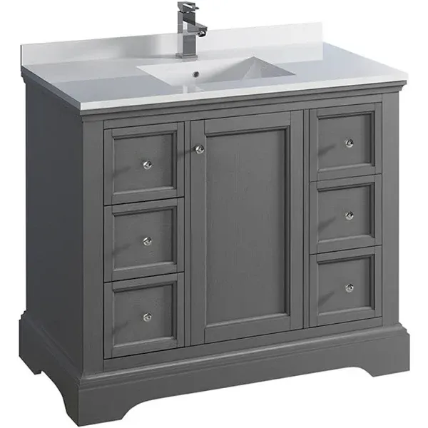 Windsor 40 in. W Traditional Bathroom Vanity in Gray Textured, Quartz Stone Vanity Top in White with White Basin