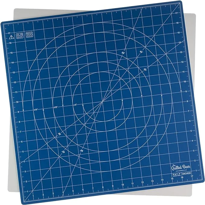 The Quilted Bear Rotating Cutting Mat 18" x 18" - Square 360° Rotating Self Healing Mat with Innovative Locking Mechanism for Quilting & Sewing Your Choice of Colours Available! (Blue)