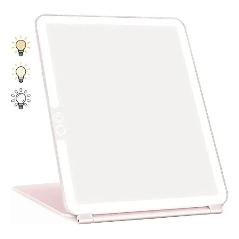  Portable Travel Makeup Mirror with 72 LED Lights, Touch Screen Three Pink