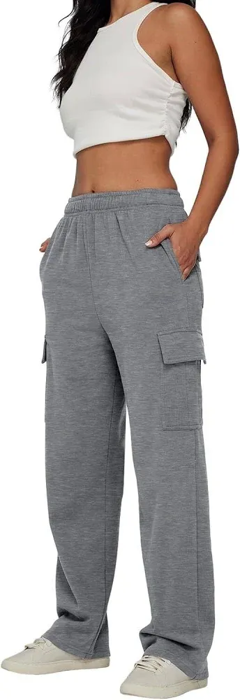 AUTOMET Womens Cargo Sweatpants Casual Baggy Fleece High Waisted Joggers Pants