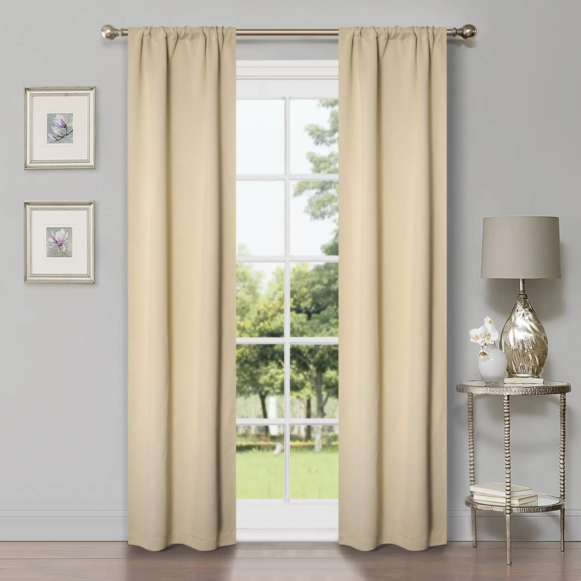 Superior Solid Blackout Curtain Set of 4, 52 inch x 63 inch, Cappuccino