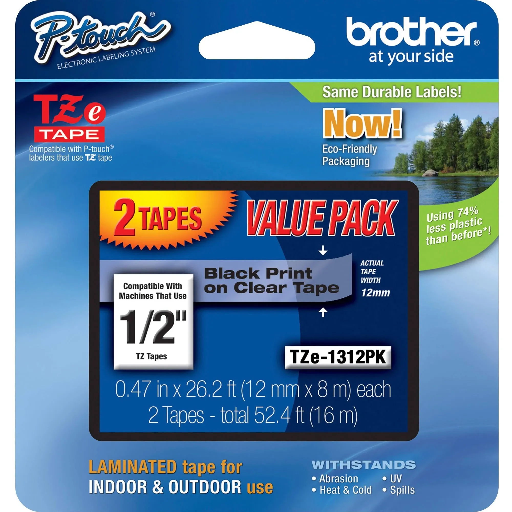 Brother TZe-1312PK Black On Clear 2 Pack