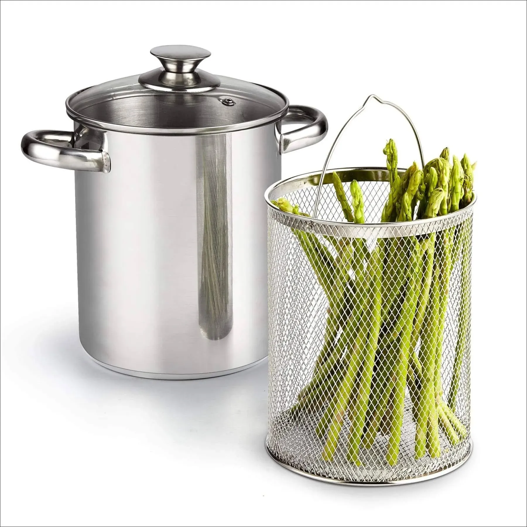 Cook N Home 4 Quart 3-Piece Vegetable Asparagus Steamer Pot Stainless Steel