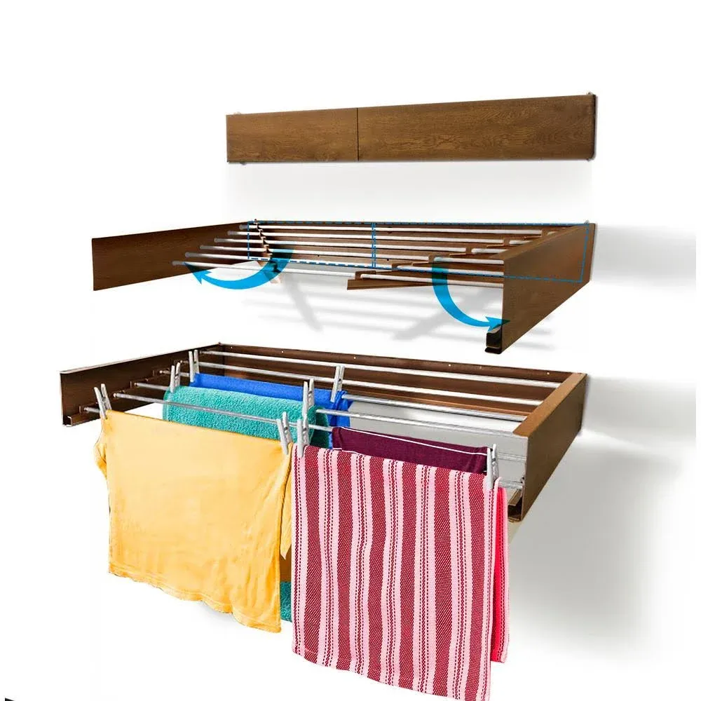 Step Up Products 40RACKWood 39.5 in. Retractable Laundry Drying Rack Wood Look