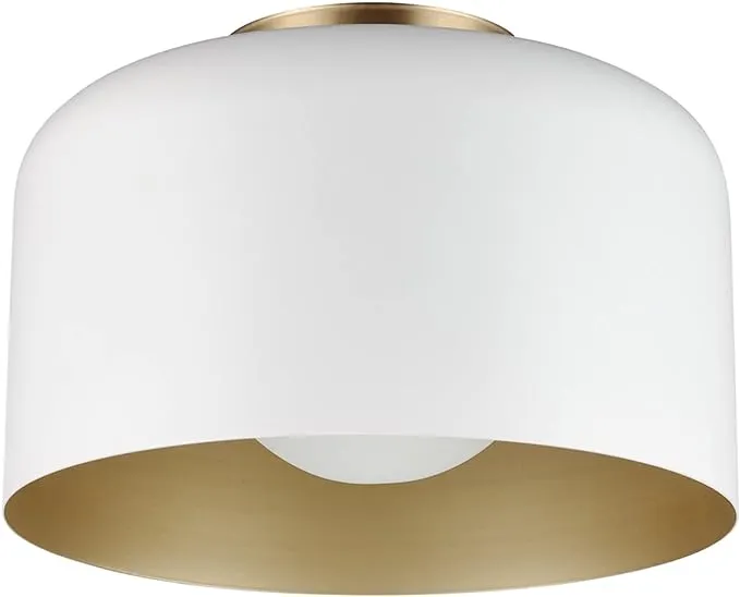 Globe Electric 65868 Amy 1-Light Matte White Flush Mount Ceiling Light with Inner Frosted Glass Shade, Bulb Not Included