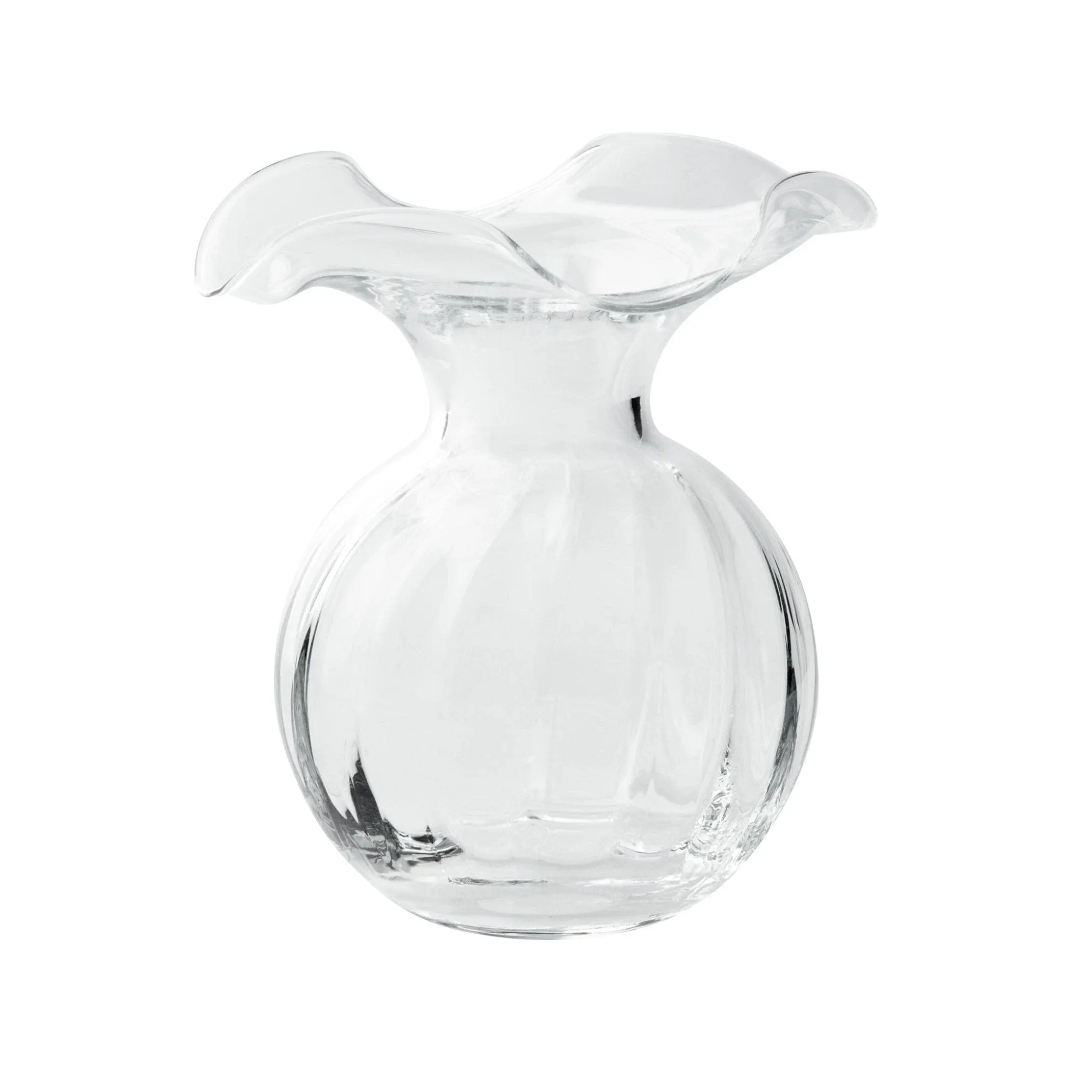 Vietri Hibiscus Glass Clear Small Fluted Vase 6.25" D, 7" H Glass Flower Vase, Living RoomDecor