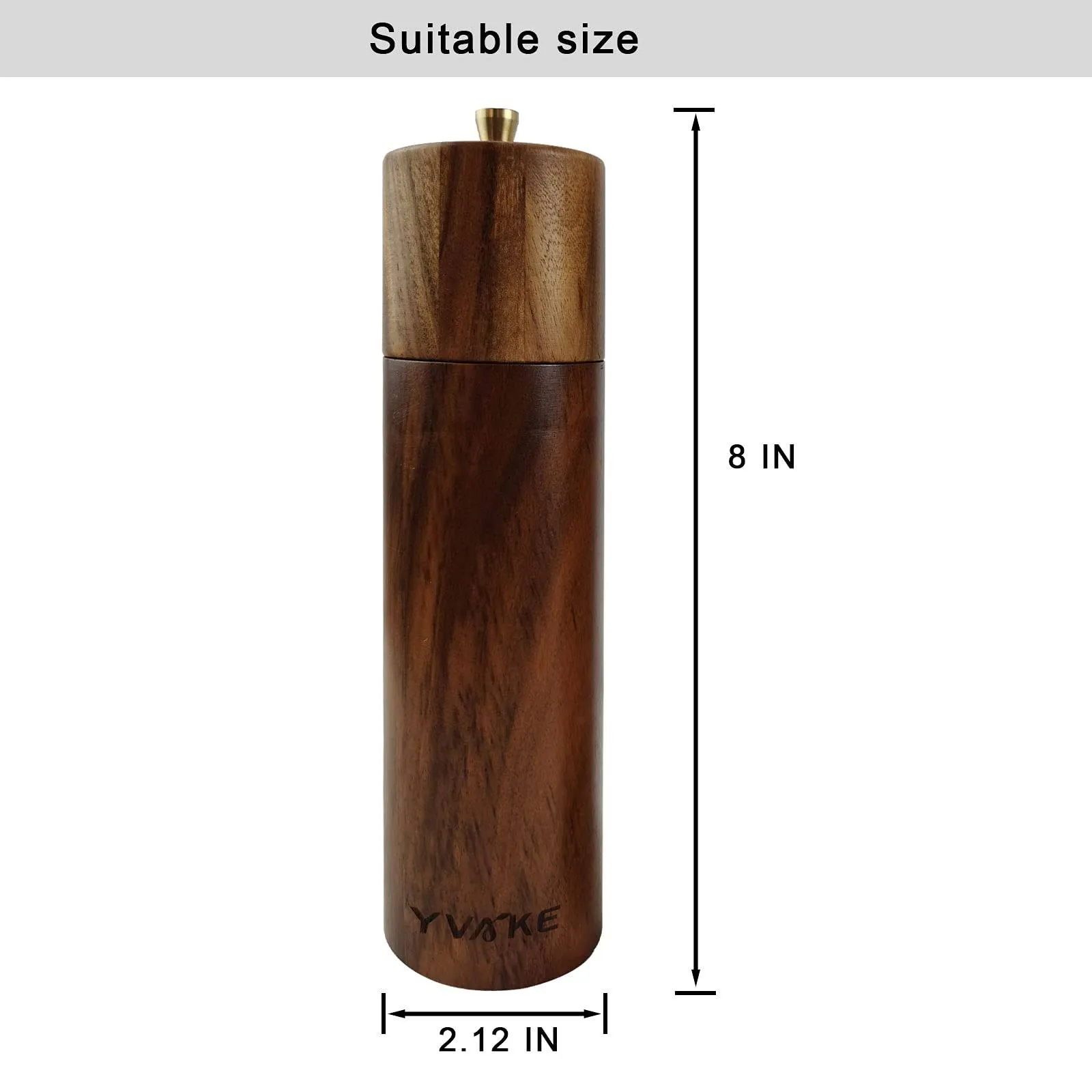 Yvake Wooden Salt and Pepper Grinder Set,8 inch Manual Salt and Pepper Mill ...