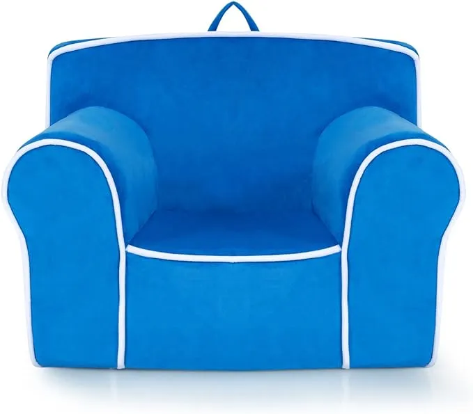 Costzon Kids Couch, Toddler Soft Sofa Chair w/Removable & Washable Velvet Surface for Preschool, Play Room, Nursery, Kindergarten, Toddler Sofa Couch for 0-5 Year Old Boys Girls Birthday Gift (Blue)