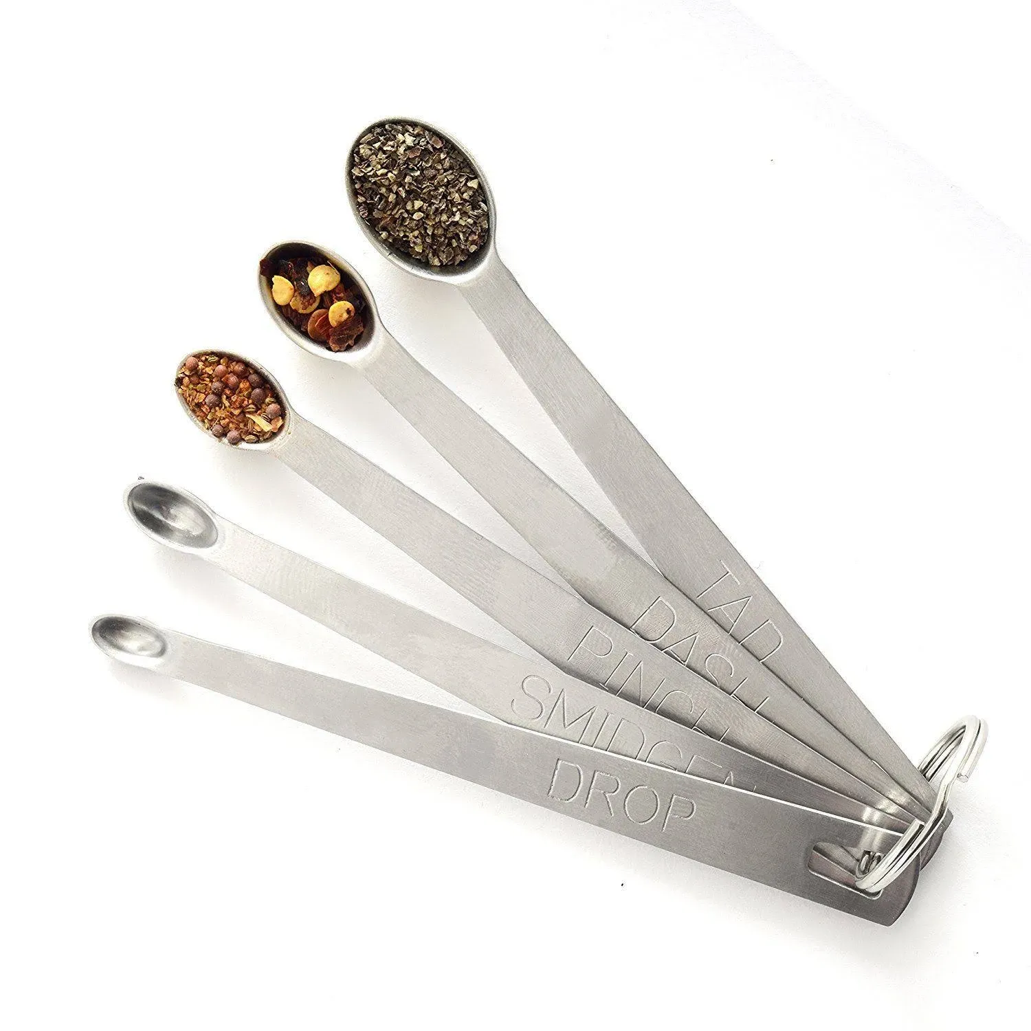 Norpro Mini Stainless Steel Measuring Spoons, Set of 5 (tad, dash, pinch, smidgen and drop), 5" x .5" x .5"