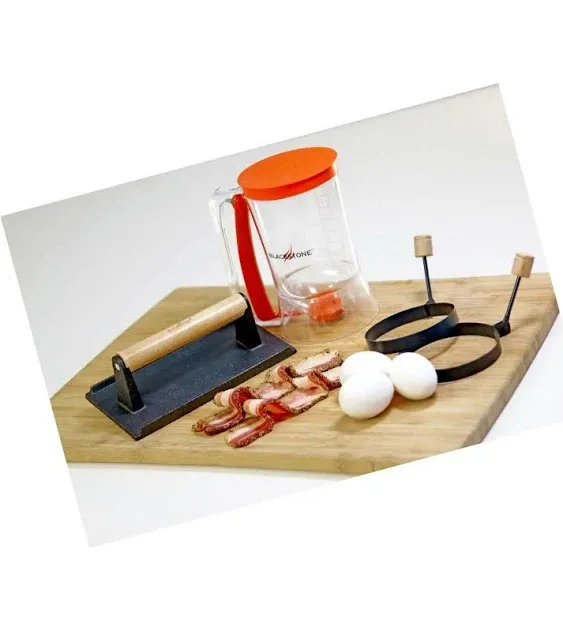 Blackstone 1543 Griddle Breakfast Kit 4 Piece Set Include Batter Dispenser, Bacon Press, Two Egg/Pancake Rings with Handle-Best Indoor-Outdoor Cooking Accessory, Multiple