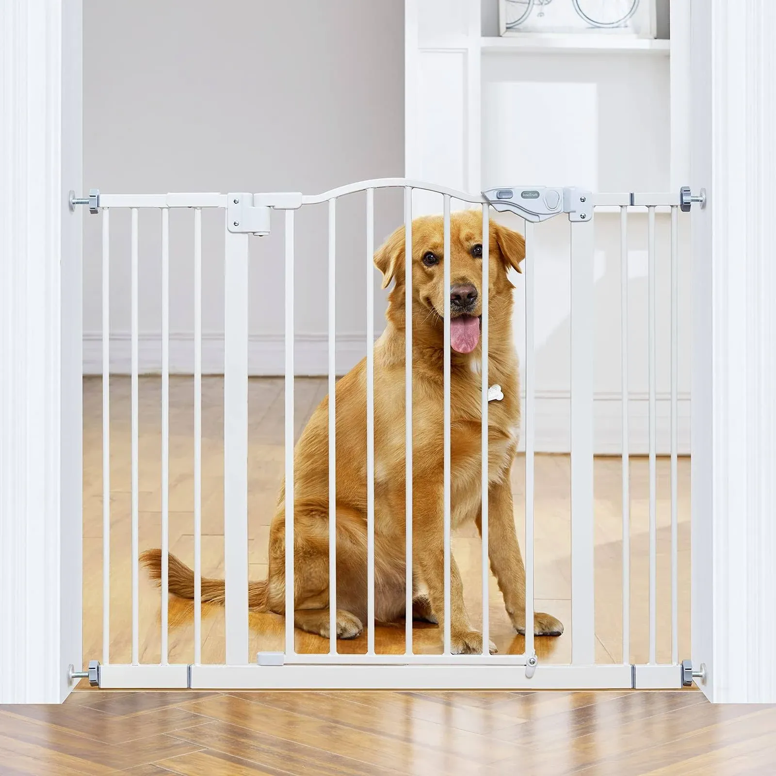 InnoTruth 29-39.6” Baby Gate for Stairs & Doorways, 30" Tall Dog Gate for Pets, Dual-Lock Safety and One Hand Opening Design, Pet Gate for Hallways, Outdoors, Wall-Friendly Install, Pure Black