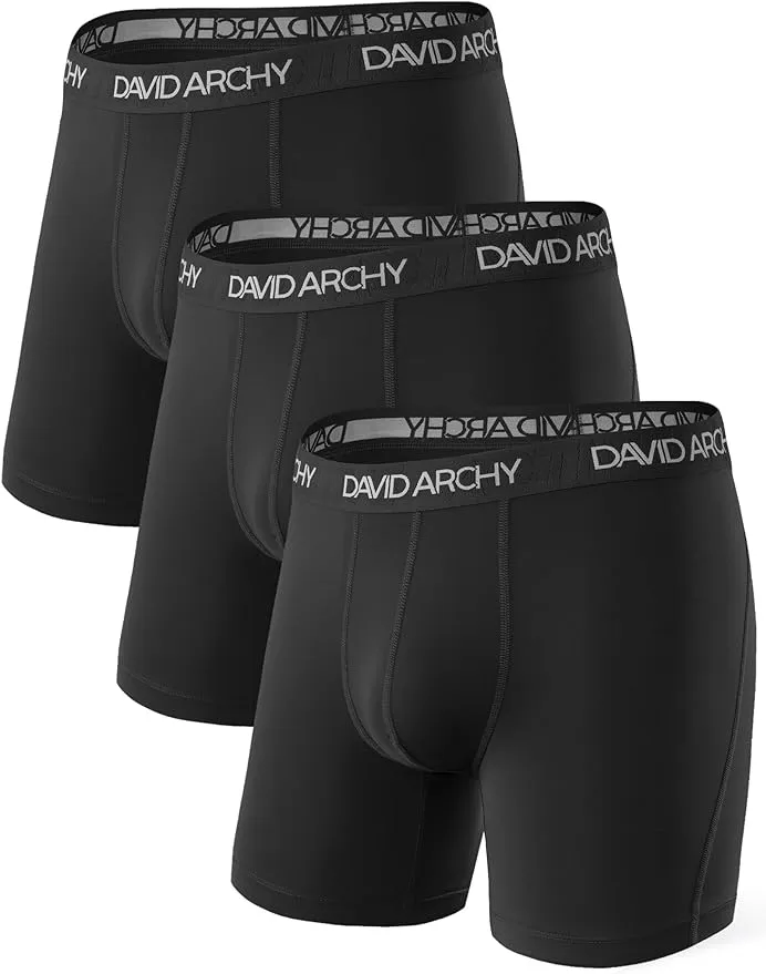 DAVID ARCHY Mens Underwear Performance Boxer Briefs for Men Moisture Wicking Breathbale Soft Underwear for Men 3 Pack