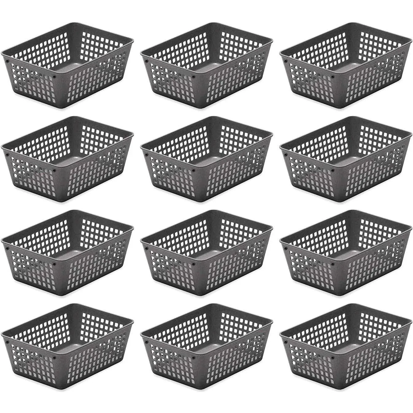 YBM Home Small Plastic Storage Basket (12 Pack), Gray 6 L x 4.5 W x 2.25 H