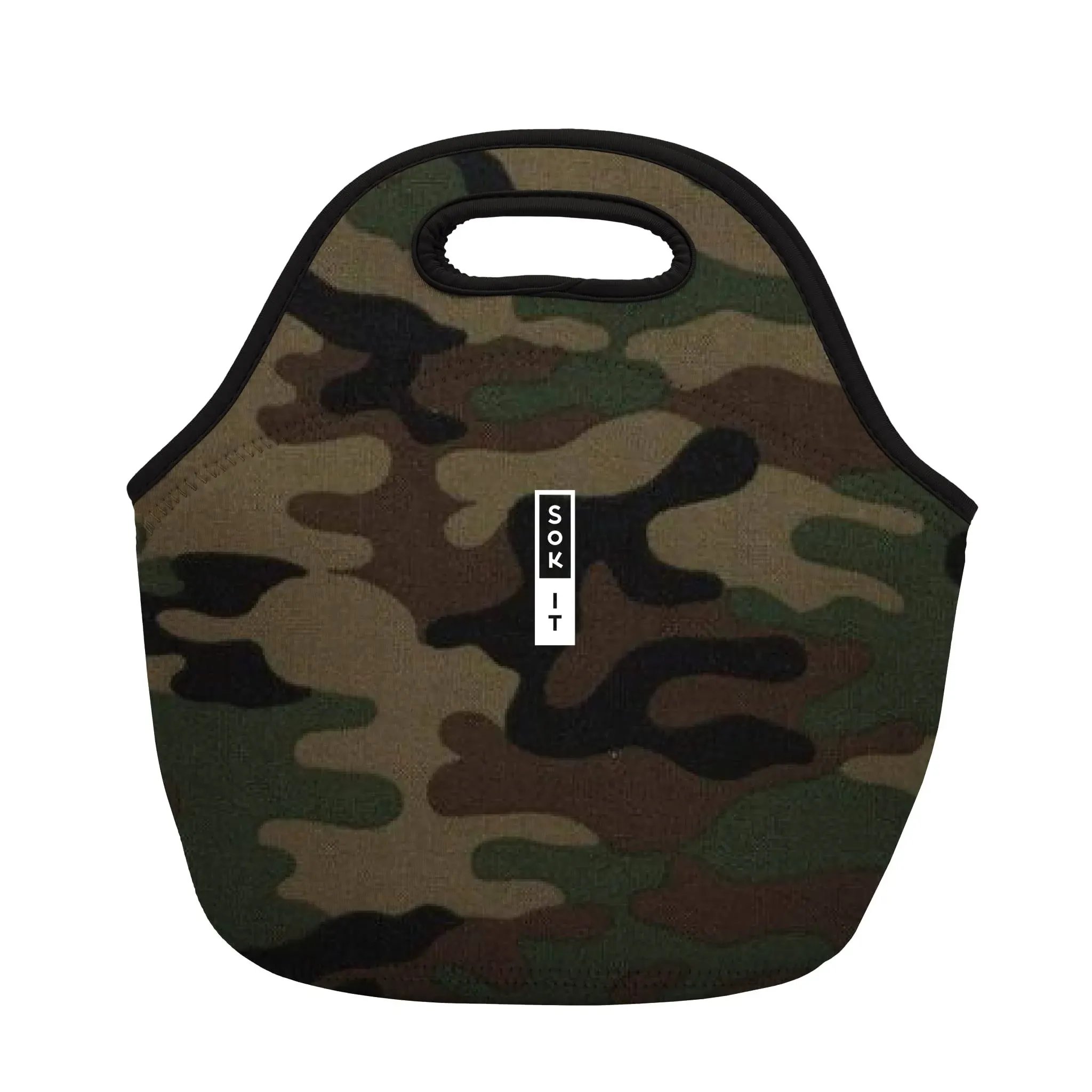 Sok It Lunch Tote Zippered Bag Insulated Neoprene Caddy (Green Camo, Large 4.5 Quart Lunch Tote)