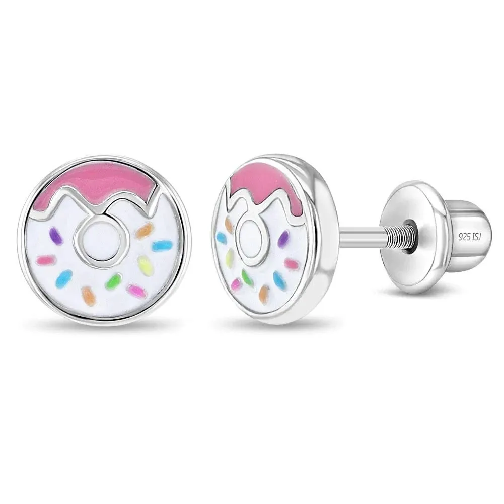 in Season Jewelry - Girls' Frosted with Sprinkles Donut Screw Back Sterling ...