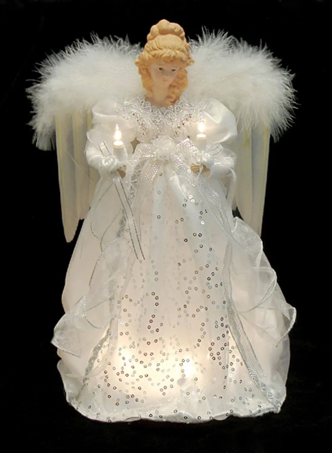 Ksa 14" Ice Palace Lighted White & Silver Angel Christmas Tree Topper