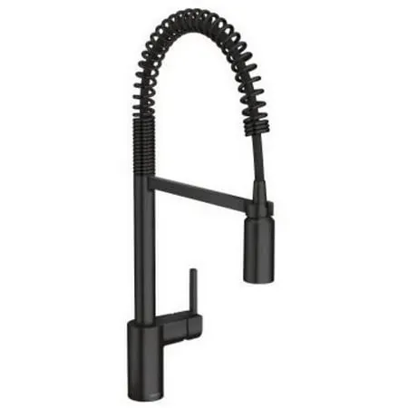 Moen Align Matte Black One-Handle Pre-Rinse Spring Pulldown Kitchen Faucet with Pull Down Sprayer and Power Boost, Farmhouse Single Hole Kitchen Sink Faucet, 5923BL