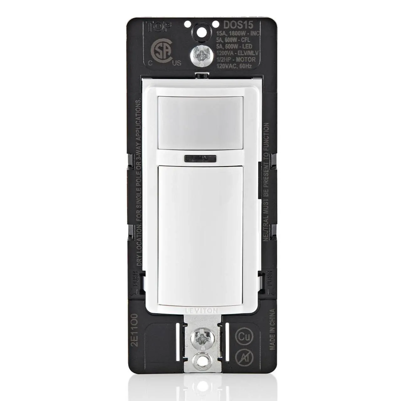 Leviton DOS15-1LZ Decora Occupancy Motion Sensor In-Wall Switch, Auto-On or Manual-On, 15A, Single Pole, Multi-Way or Multi-Sensor, White with Ivory, Light Almond Faceplates