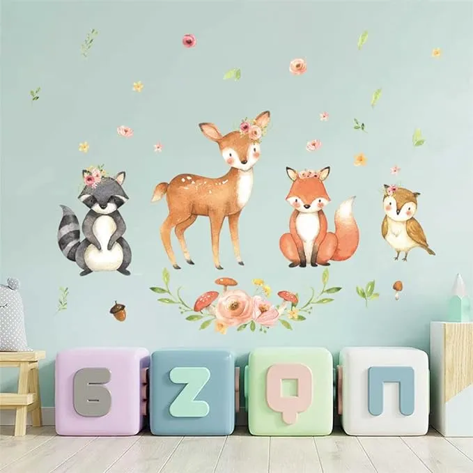 Supzone Jungle Animals Wall Sticker Tropical Animal Wall Decal Coconut Tree ...