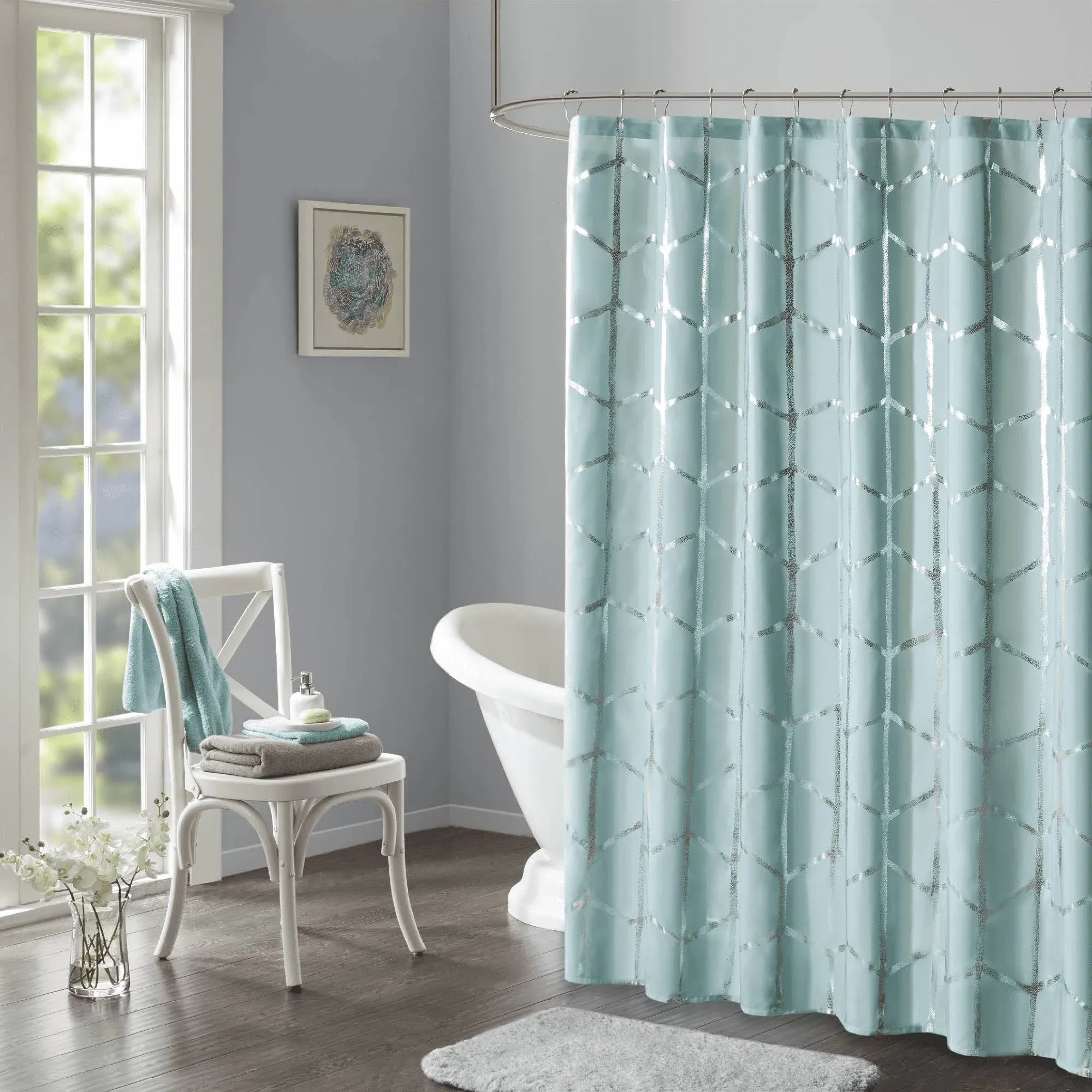 Arielle Printed Metallic Shower Curtain