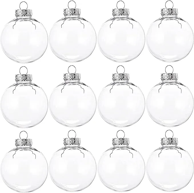 12 Pcs Clear Plastic Fillable Ornaments Balls, 2.36 Inch DIY Plastic Fillable Christmas Decorations Tree Balls for Crafts, Perfect for Decoration for Christmas, Wedding, Party, Home Decor