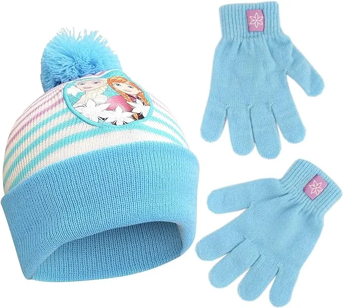 Disney Girls' Frozen Winter Hat and Kids Gloves Set, Elsa and Anna Beanie for Ages 4-7