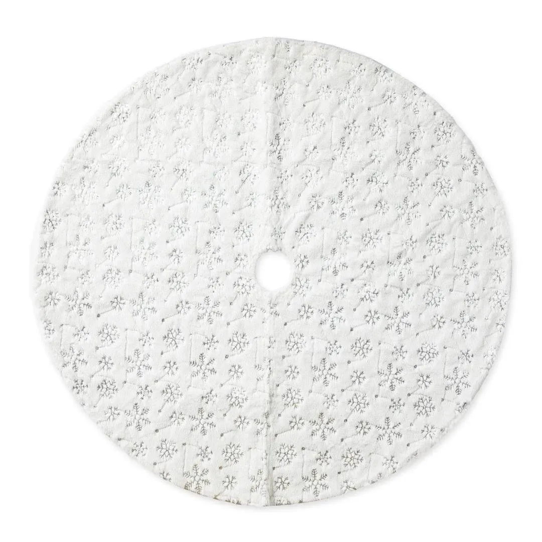 Glitzhome® 48" White Plush with Snowflake Christmas Tree Skirt