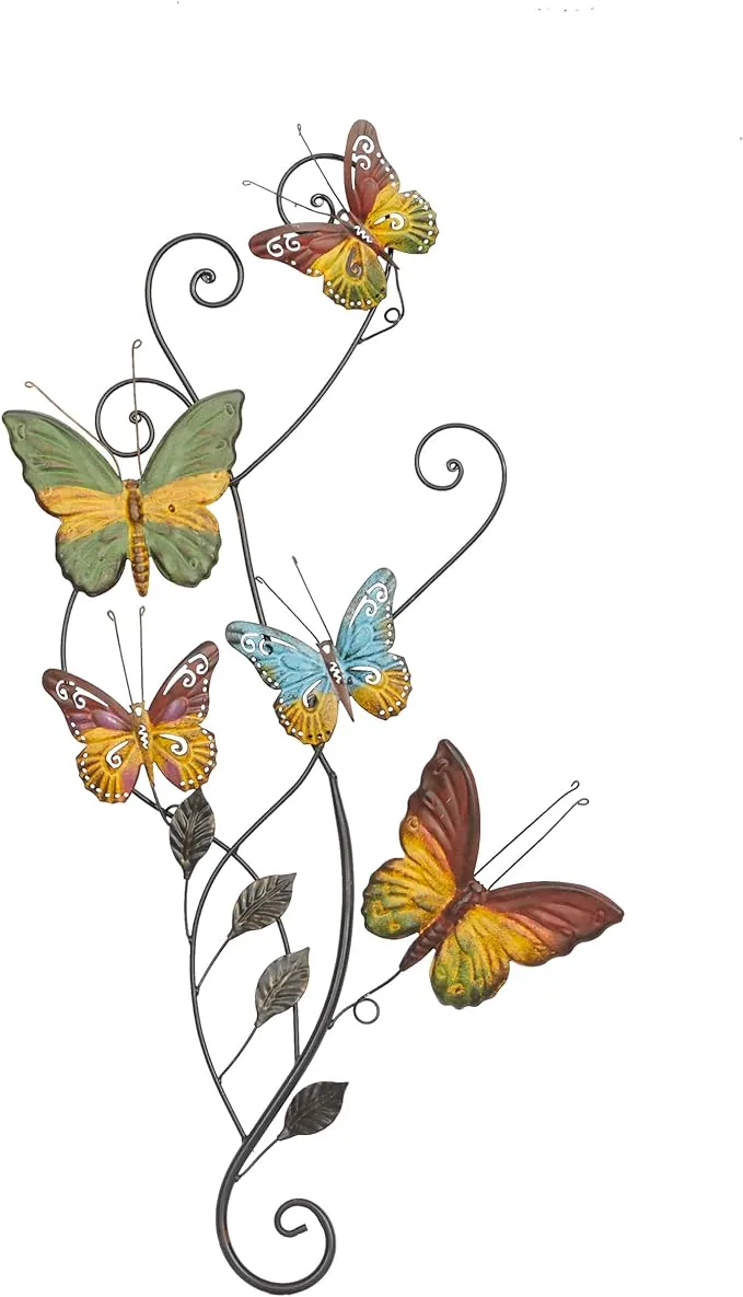 Deco 79 Metal Butterfly Home Wall Decor Indoor Outdoor Wall Sculpture with Scroll Details, Wall Art 15" x 1" x 29", Multi Colored