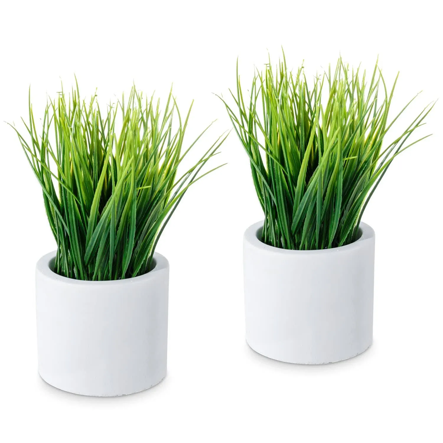 Modern White Cement Artificial Grass Greenery Plant Decorative Planter, Set of 2  | eBay