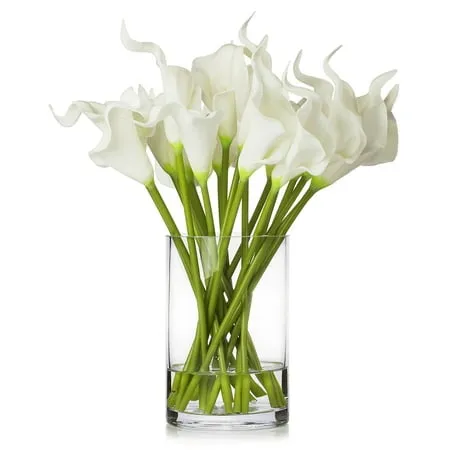 Enova Home 20 Pieces Real Touch Faux Calla Lily Artificial Flowers in Vase with Faux Water for Dining Table Decor Wedding Event Ivory