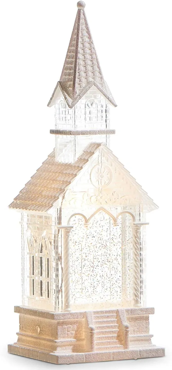 RAZ Imports Lighted Swirling Glitter Water Church, 11 inches