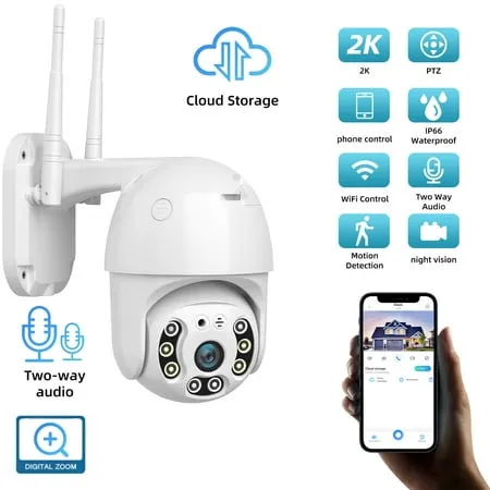 Elegant Choise Security Camera System Wireless Wifi Smart Surveillance Outdoor 2K HD Night Vision White