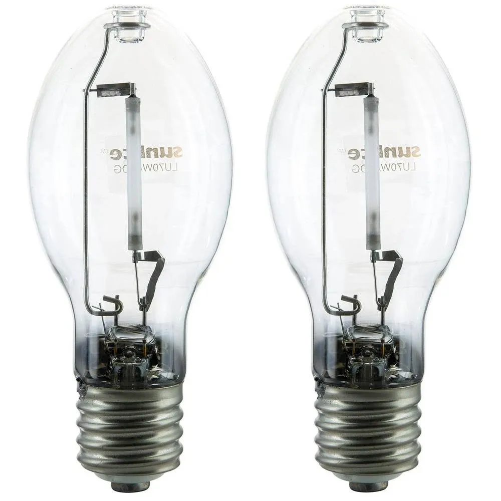 Sunlite 02503 LU70/MOG 70 Watt High Pressure Sodium Light Bulb, Mogul Base (E39), ANSI Code S62, 6300 Lumen, 24000 Life Hours, Clear, 2100K, 2-Pack