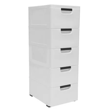 Loyalheartdy 5 Plastic Drawer Storage Chest Dresser Cabinet White Vertical Tower Closet Organizer w/4 Wheels for Hallway Entryway