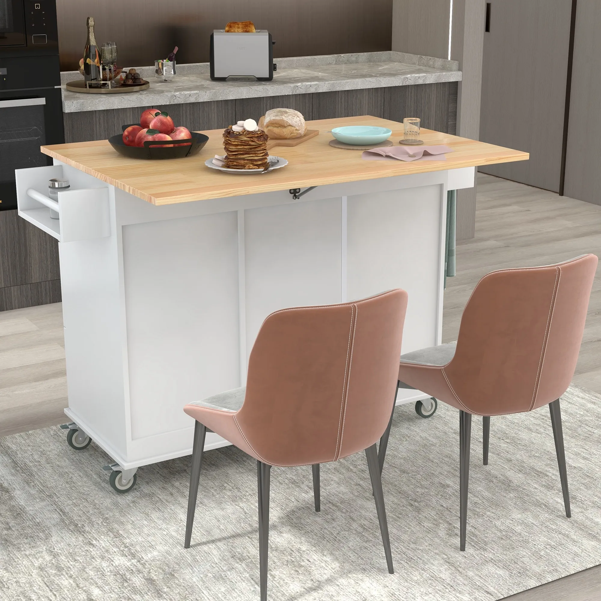 Kitchen Island with Storage Rolling Kitchen Island on Wheels with Drop Leaf Door Cabinet Drawer Kitchen Cart Island Table