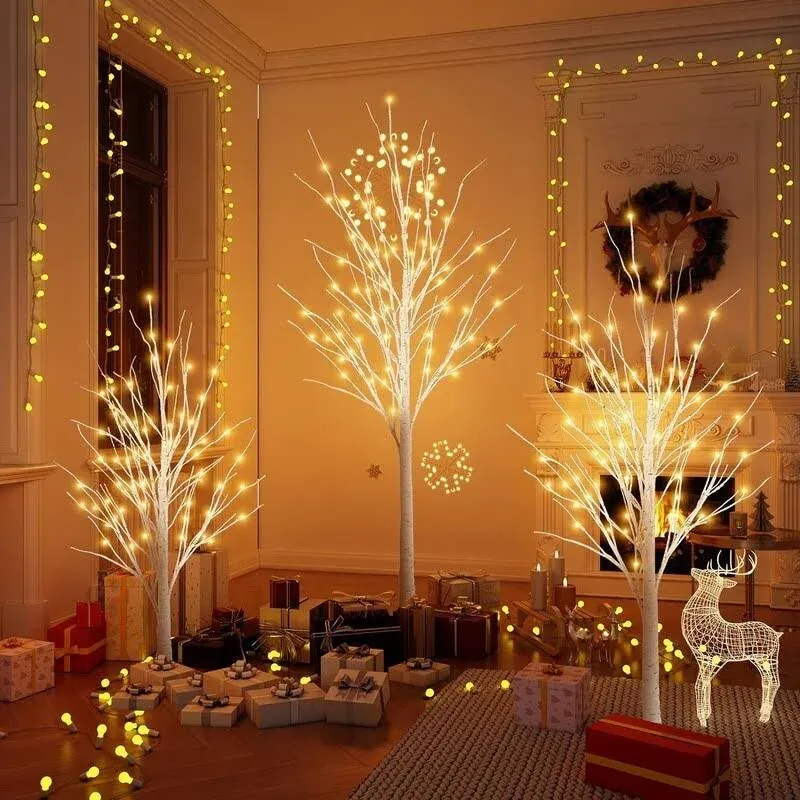 Set of 3 Lighted Birch Tree