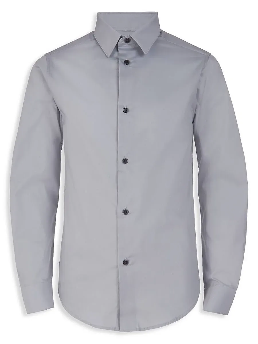 Calvin Klein Big Boys Slim Fit Solid Stretch Poplin Shirt - Silver