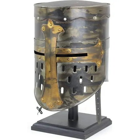 SZCOSupplies Decorative Barrel Brass Crusader Helmet